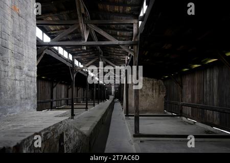 Brzezinka, Polonia - 17 luglio 2023: Interno della caserma Memorial e museo Auschwitz-Birkena. Ex campo di concentramento e sterminio nazista Germani in Polonia Foto Stock