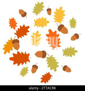 Illustrazione vettoriale. Raccolta di ghiande. Composizione autunnale. Illustrazione Vettoriale