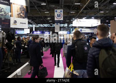Villepinte, Francia. 14 novembre 2023. Vista generale della fiera internazionale della sicurezza nazionale Milipol, presso il Parc des Expositions di Villepinte, Parigi Surbubs, il 14 novembre 2023. Foto di Raphael Lafargue/ABACAPRESS.COM Credit: Abaca Press/Alamy Live News Foto Stock
