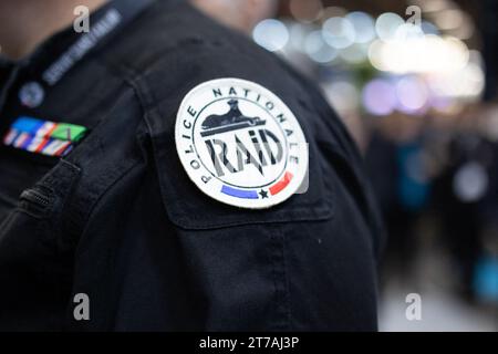 Villepinte, Francia. 14 novembre 2023. BRI Logo alla fiera internazionale della sicurezza nazionale Milipol, al Parc des Expositions di Villepinte, Parigi Surbubs, il 14 novembre 2023. Foto di Raphael Lafargue/ABACAPRESS.COM Credit: Abaca Press/Alamy Live News Foto Stock