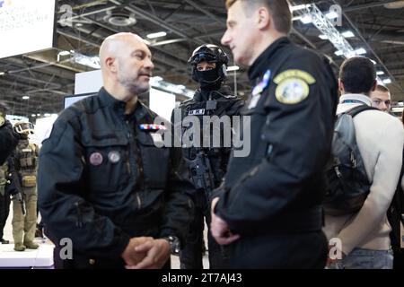 Villepinte, Francia. 14 novembre 2023. BRI è presente alla fiera internazionale della sicurezza nazionale Milipol, al Parc des Expositions di Villepinte, Parigi Surbubs, il 14 novembre 2023. Foto di Raphael Lafargue/ABACAPRESS.COM Credit: Abaca Press/Alamy Live News Foto Stock