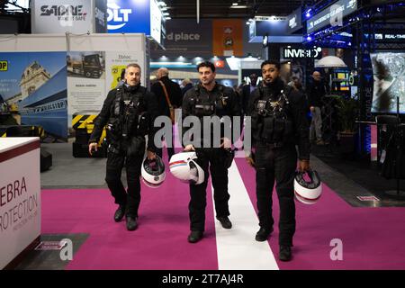 Villepinte, Francia. 14 novembre 2023. Forze di polizia alla fiera internazionale della sicurezza nazionale Milipol, al Parc des Expositions di Villepinte, Parigi Surbubs, il 14 novembre 2023. Foto di Raphael Lafargue/ABACAPRESS.COM Credit: Abaca Press/Alamy Live News Foto Stock