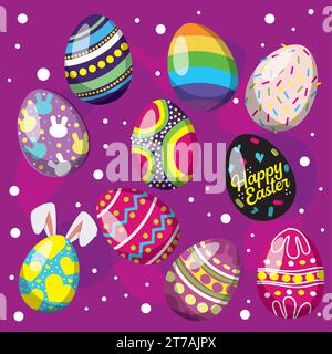 Set di diversi vettoriali realistici per le uova di pasqua Illustrazione Vettoriale