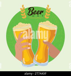 Un paio di mani che tengono i bicchieri da birra con la schiuma Vector Illustrazione Vettoriale