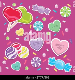 Sfondo colorato con diverse caramelle vettoriali Illustrazione Vettoriale