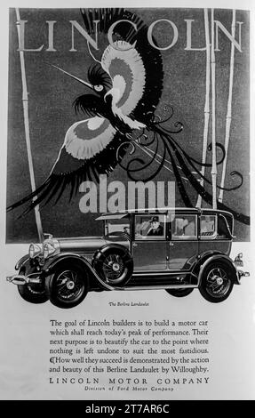 1927 Lincoln Berlin Landaulet by Willoughby Car ad Foto Stock