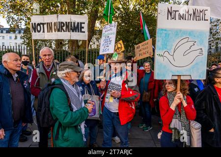 Gli ebrei britannici escono per sostenere i manifestanti pro-palestinesi all'evento March for Palestine dell'11 novembre, Londra, Regno Unito Foto Stock