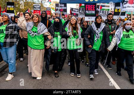 I giovani musulmani britannici arrabbiati chiedono un cessate il fuoco a Gaza e che Israele ponga fine ai bombardamenti di Gaza in occasione dell'evento March for Palestine, Londra, Regno Unito Foto Stock