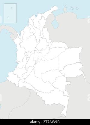 Mappa vettoriale vuota della Colombia con i dipartimenti, la regione capitale e le divisioni amministrative e i paesi vicini. Modificabile ed etichettato in modo chiaro l Illustrazione Vettoriale