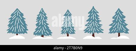 Abete invernale in stile scandinavo semplice e retrò. Clipart vintage disegnato a mano per decorazioni natalizie, cartoline, poster, volantini, stampe e. Illustrazione Vettoriale