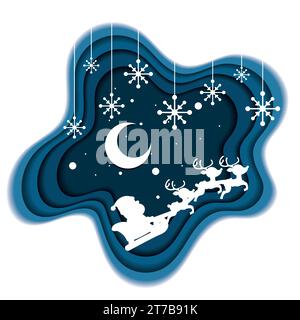 Striscione invernale isolato con sagoma della slitta natalizia in carta stile Vector Illustrazione Vettoriale