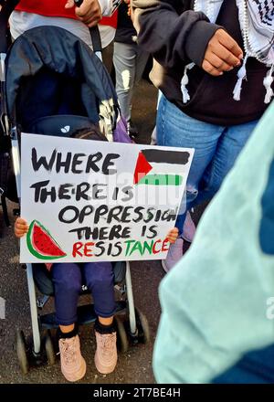 Oltre 300.000 pro-palestinesi hanno marciato da Hyde Park all'ambasciata degli Stati Uniti a Londra, nel pomeriggio dell'11 novembre 2023, protestando contro la guerra e sollecitando un immediato cessate il fuoco. Regno Unito. Foto Stock