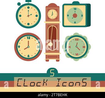 Set di diverse icone di orologio Vector Illustrazione Vettoriale