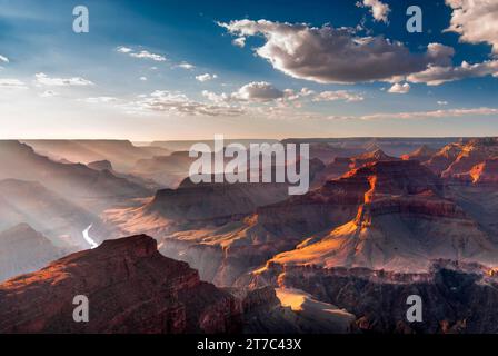 Tramonto, atmosfera serale, Hopi Point, Grand Canyon National Park, South Rim, Arizona, Stati Uniti Foto Stock