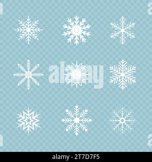 Set di icone bianche per fiocchi di neve Illustrazione Vettoriale