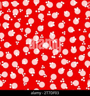 Motivo senza cuciture disegnato a mano con cerchi geometrici di colore rosa rosso su un cremisi brillante. Ampia polka astratta a pois tonda, stile minimalista moderno di metà secolo, stile vintage retrò neutro, natale alla moda Foto Stock