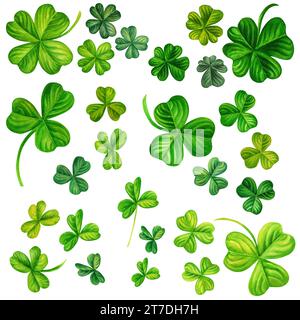 Striscione shamrock verde acquerello senza cuciture per illustrazioni del design dello sfondo di primavera, San Patrizio, erba verde, vegetazione estiva. Foto Stock