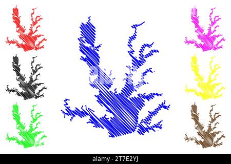 Lago Lewisville Reservoir (Stati Uniti d'America, Nord America, Stati Uniti, usa, Texas) mappa vettore illustrazione, schizzo di schizzo Garza-Little Elm Dam mappa Illustrazione Vettoriale