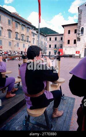 Palio della balestra tra Gubbio e Sansepolcro. Gubbio. Provincia di Perugia. Umbria. Italia Foto Stock