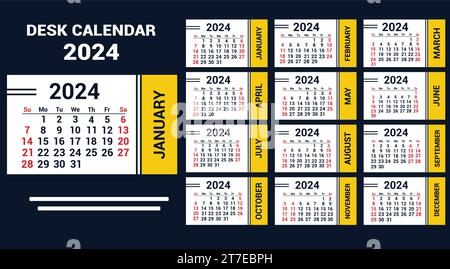 2024 Calendario a parete verticale vettoriale o calendario tascabile Illustrazione Vettoriale