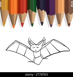 Immagine vettoriale isolata di una pagina di colorazione bat. Pagina di colorazione per i bambini in età prescolare. Illustrazione Vettoriale