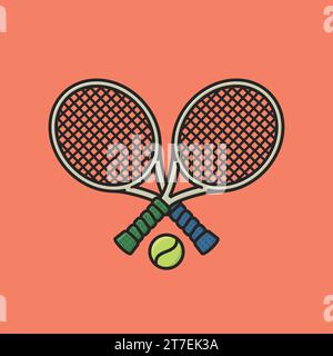 Racchette da tennis incrociate e illustrazione vettoriale di palla per il Play Tennis Day del 23 febbraio. Illustrazione Vettoriale