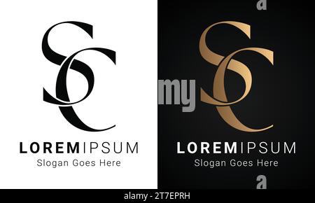 Design logo lettera di testo monogramma Luxury iniziale SC o CS Illustrazione Vettoriale