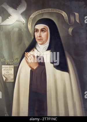 Teresa d'Avila. Ritratto della suora carmelitana e mistica spagnola, Teresa di Ávila (Teresa Sánchez de Cepeda Dávila y Ahumada; 1515-1582) di Eduardo Balaca, olio su tela, c. 1877 Foto Stock