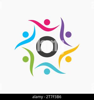 Logo Unity sul modello Letter O. Segno di beneficenza, comunicazione, simbolo del team, icona dell'Unione Illustrazione Vettoriale