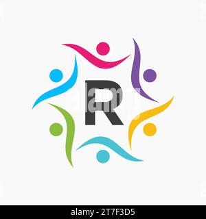 Logo Unity sul modello Letter R. Segno di beneficenza, comunicazione, simbolo del team, icona dell'Unione Illustrazione Vettoriale