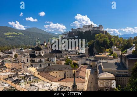 Vista di Salisburgo dal monte Moenchsberg, Austria Foto Stock