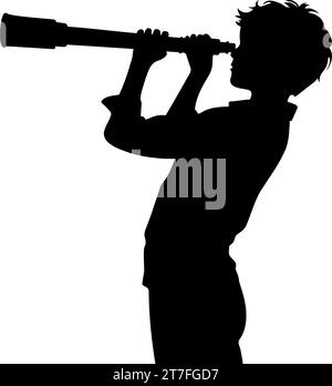 Ragazzo che guarda attraverso la silhouette del telescopio. Illustrazione vettoriale Illustrazione Vettoriale