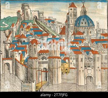 Rappresentazione di Nicea, Impero bizantino - illustrazione dalla Cronaca di Norimberga, 1493. Illustrato da Wilhelm Pleydenwurff e Michael Wolgemut Foto Stock