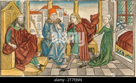 Rappresentazione della Corte medievale - illustrazione della Cronaca di Norimberga, 1493. Illustrato da Wilhelm Pleydenwurff e Michael Wolgemut Foto Stock