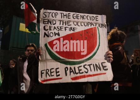 Londra, Regno Unito. 15 novembre 2023. Una manifestazione a sostegno della Palestina si svolge fuori dal Parlamento mentre i deputati discutono di un cessate il fuoco. Foto Stock