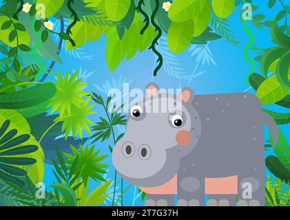 scena di cartoni animati con ippopotamo da safari per bambini Foto Stock