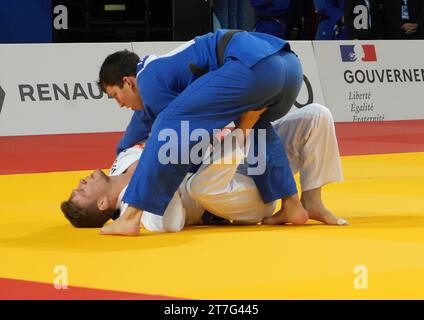 CASSE Matthias del Belgio e Timur ARBUZOV degli atleti neutrali individuali 3eme Round - 81 KG uomini durante i Campionati europei di Judo Individual 2023 il 5 novembre 2023 alla Sud de France Arena di Montpellier, Francia - foto Laurent Lairys / DPPI Foto Stock