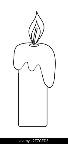Candela con cera che fonde, illustrazione vettoriale piatta in stile doodle per libri da colorare per bambini Illustrazione Vettoriale