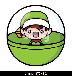 Carino e Kawaii Elfo di Natale in Un Gachapon Ball Illustrazione Vettoriale