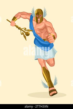 Serie di illustrazioni vettoriali di dio greco e dea, Hermes, l'emissario e messaggero degli dei Illustrazione Vettoriale