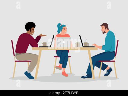 Semplice illustrazione vettoriale piatta di un gruppo di giovani in abbigliamento casual che lavorano insieme Illustrazione Vettoriale