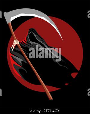 Semplice illustrazione vettoriale piatta del mietitore Grim su sfondo scuro Illustrazione Vettoriale