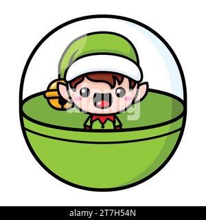 Carino e Kawaii Elfo di Natale in Un Gachapon Ball Illustrazione Vettoriale