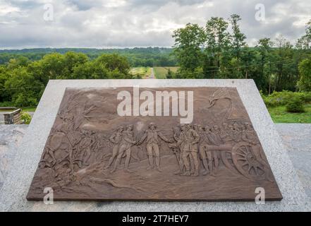 Una targa al Saratoga Surrender Site, nella parte settentrionale dello stato di New York Foto Stock