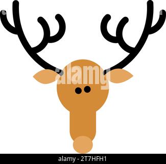 Simbolo di lusso della divertente testa di cervo con grandi corna. Simbolo di Natale in stile boho. Icona vettoriale di Capodanno isolata su sfondo bianco per l'arredamento Illustrazione Vettoriale