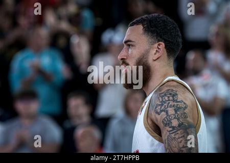 Monaco, Monaco. 12 novembre 2023. COME giocatore di Monaco n. 55 Mike James ha visto durante l'undicesimo giorno della stagione regolare Betclic Elite Basketball tra L'AS Monaco e il Nanterre 92 alla Gaston Medecin Arena. Punteggio finale; COME Monaco ha vinto 91:82 Nanterre 92. Credito: SOPA Images Limited/Alamy Live News Foto Stock