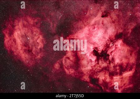 Questa è una cornice di una serie di nebulose di emissione nel Cygnus: La luminosa Nebulosa del Nord America (NGC 7000) a destra, e a destra, il Pelican Foto Stock