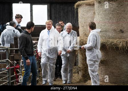 STOLWIJK - Re Willem-Alexander, insieme al Ministro uscente Piet Adema (Agricoltura, natura e qualità alimentare), visita un allevatore colpito dal virus della febbre catarrale degli ovini. Le aziende sono infettate dal virus della febbre catarrale degli ovini ogni giorno. ANP JEROEN JUMELET netherlands Out - belgium Out Foto Stock