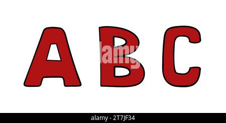 Lettere rosse ABC semplice stile disegnato a mano Illustrazione Vettoriale