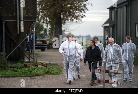 STOLWIJK - Re Willem-Alexander, insieme al Ministro uscente Piet Adema (Agricoltura, natura e qualità alimentare), visita un allevatore colpito dal virus della febbre catarrale degli ovini. Le aziende sono infettate dal virus della febbre catarrale degli ovini ogni giorno. ANP JEROEN JUMELET netherlands Out - belgium Out Foto Stock